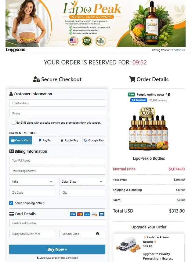 LipoPeak Order Page